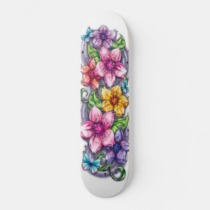 Coole farbenfrohe Blume Schmetterlingsdecke Skateb Skateboard