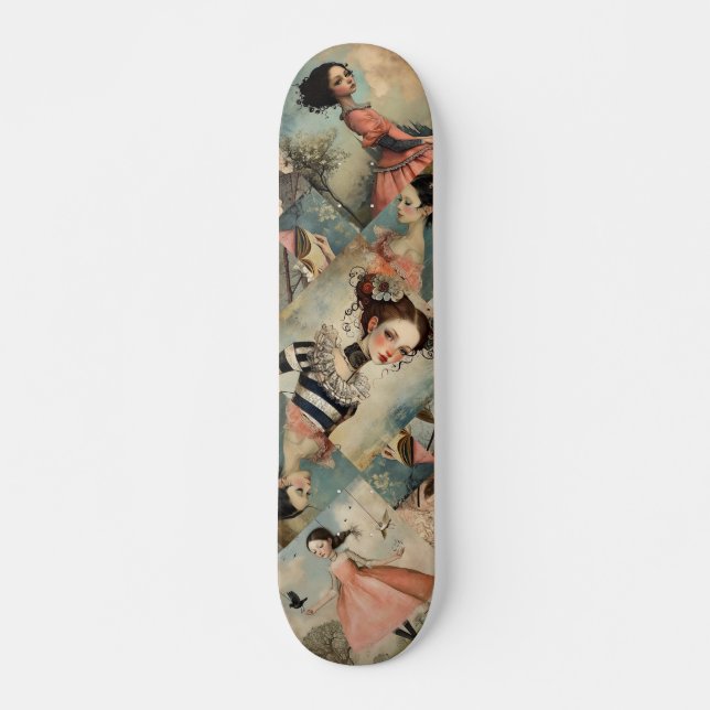 Coole Farbenfrohe Decoupage Inspiriert Girls Skate Skateboard (Vorne)