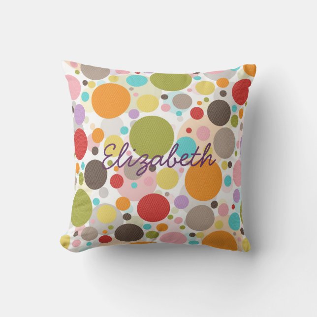 Coole farbenfrohe, gürtelförmige Polka-Punkte Kissen (Vorderseite)