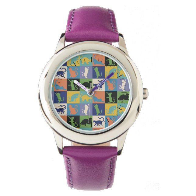 Coole, farbenfrohe Katzen auf Quiltplätzen Armbanduhr (Vorderseite)