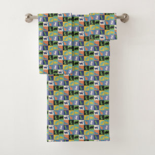 Coole, farbenfrohe Katzen auf Quiltplätzen Badhandtuch Set