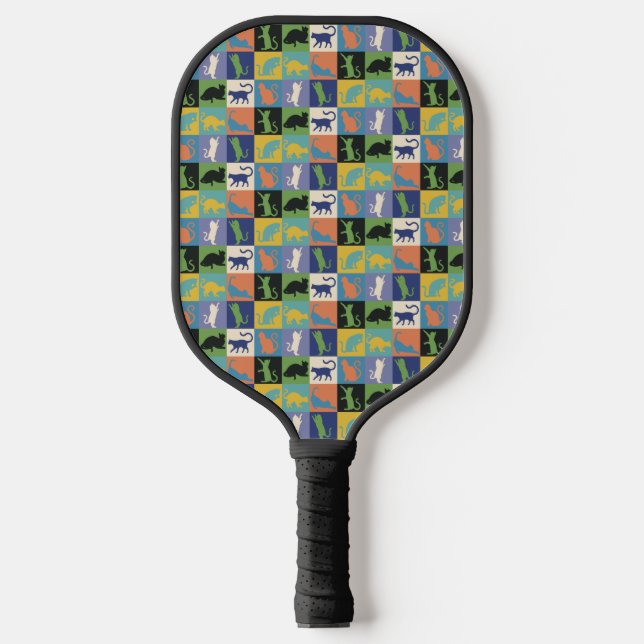 Coole, farbenfrohe Katzen auf Quiltplätzen Pickleball Schläger (Vorderseite)