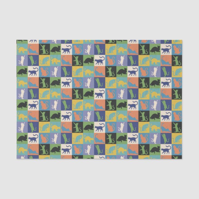 Coole, farbenfrohe Katzen auf Quiltplätzen Seidenpapier (Vorderseite)