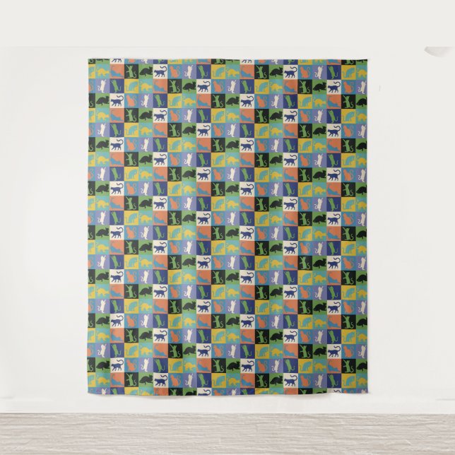 Coole, farbenfrohe Katzen auf Quiltplätzen Wandteppich (Vorderseite)