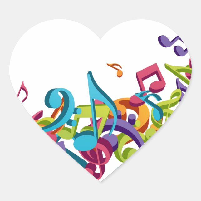 coole farbenfrohe Musiknoten & Sounds Kunstbild Herz-Aufkleber (Vorderseite)