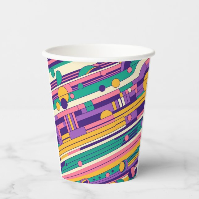 Coole, farbenfrohe Retro-Design der 80er/90er Pappbecher (Vorderseite)
