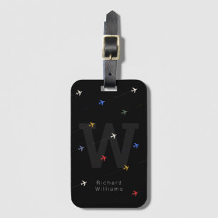 coole Farbflugzeuge in mit Monogramm schwarz Gepäckanhänger