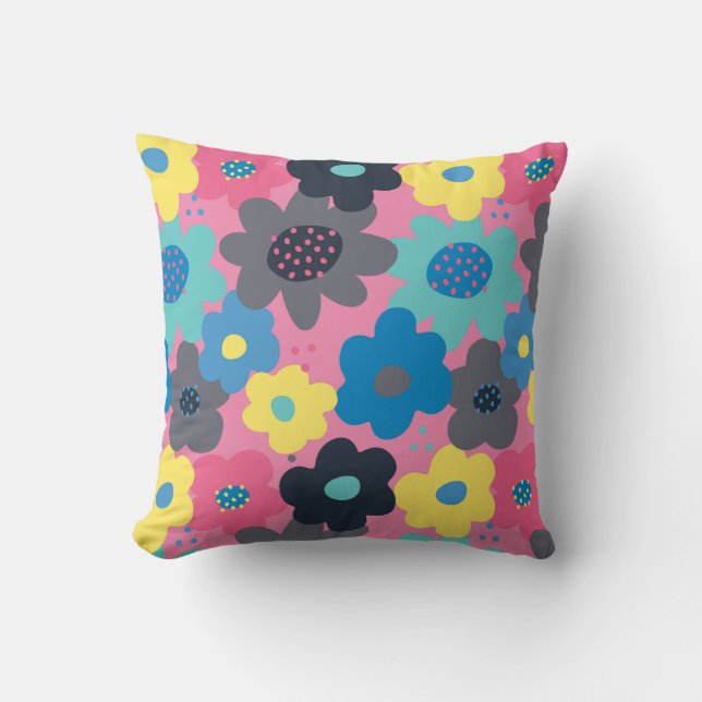 Coole Farbige Abstrakte 60er Hippie Floral Muster Kissen (Vorderseite)