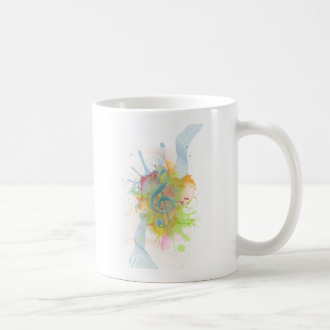 Coole farbige Aquarellfarben Spritzer Musiknoten Kaffeetasse (Rechts)