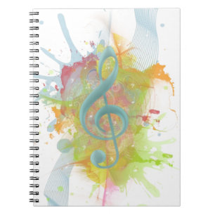 Coole farbige Aquarellfarben Spritzer Musiknoten Notizblock