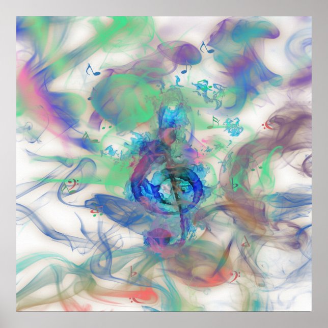 Coole farbige Musiknoten rauchen Effektbild Poster (Vorne)