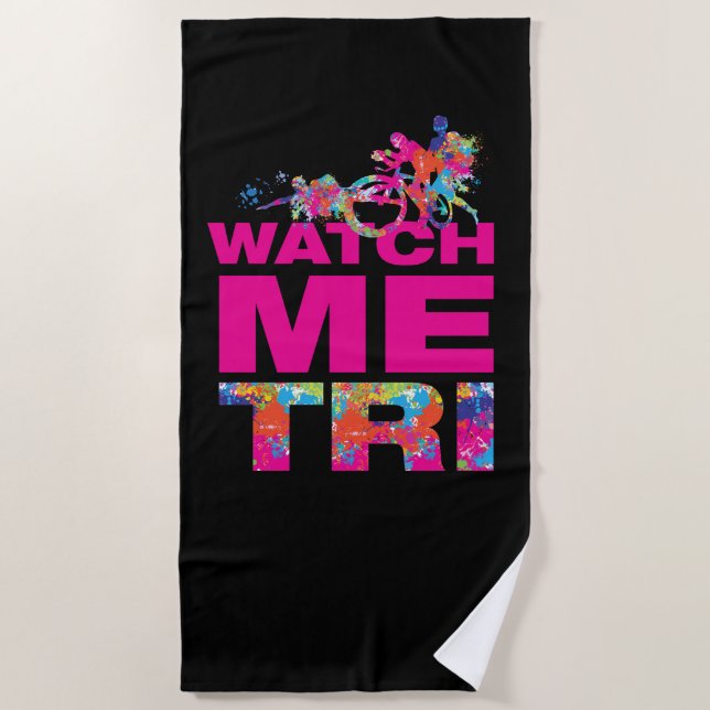 Coole Farbige Triathlon Motivierend Worte Schwarz Strandtuch (Vorderseite)