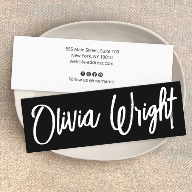 Coole fette Signatur Skripttypografie Moderne Schw Mini Visitenkarte (Von Creator hochgeladen)