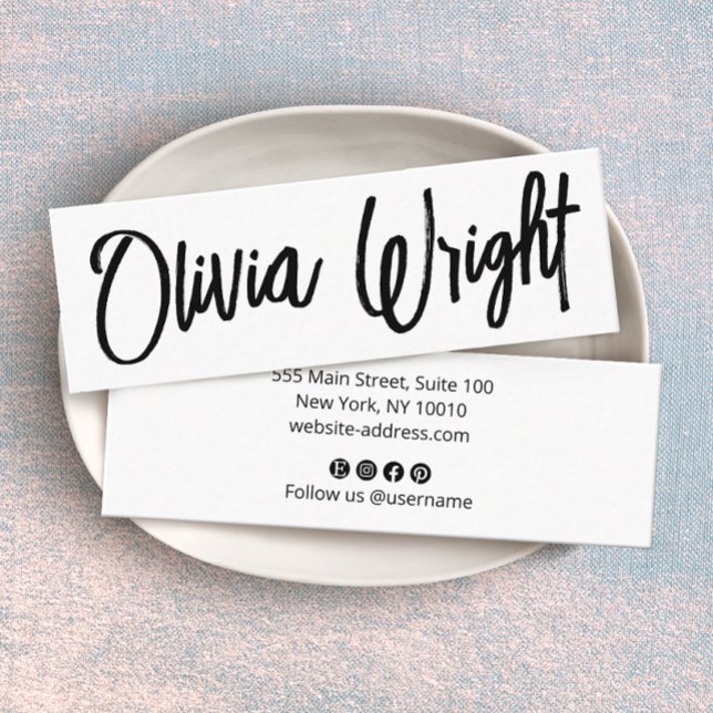 Coole fette Signatur Skripttypografie Moderne Weiß Mini Visitenkarte (Von Creator hochgeladen)