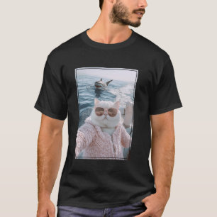 Coole Fettkatze Selfie auf Yachtenboot mit Hai Lus T-Shirt