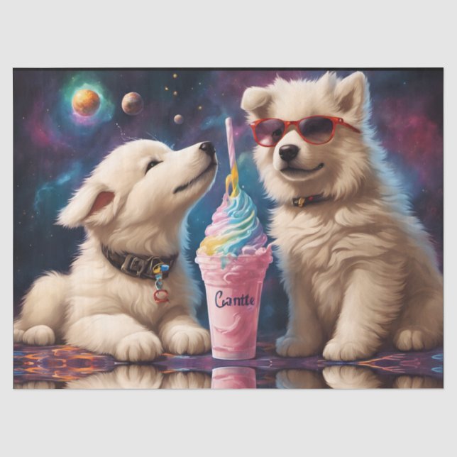 Coole Fluffy Welpen-Planeten Milchshake Seidenpapier (Vorderseite)