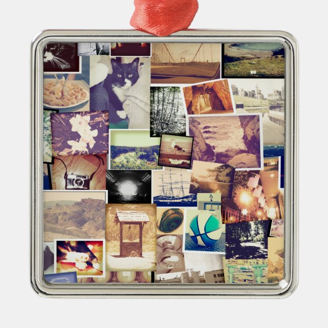 Coole Foto-Filter-Hipster-Collage Silbernes Ornament (Vorne)
