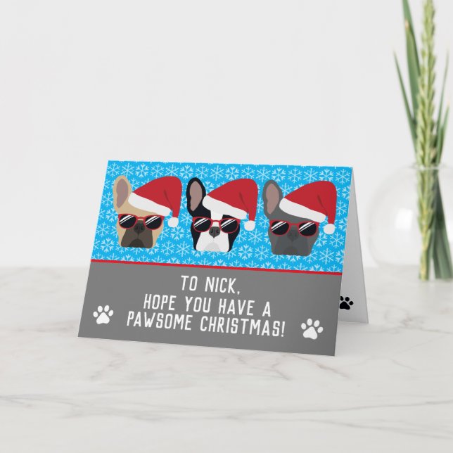 Coole französische Bulldog-Weihnachtslieder Karte (Vorderseite)