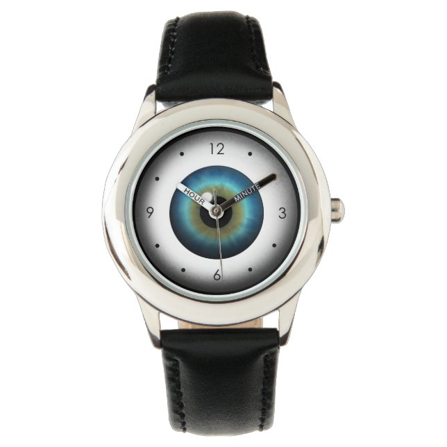 Coole Freaky Weiß blaues Auge Augenbrauenschaukeln Armbanduhr (Vorderseite)