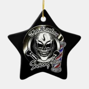 Coole Friseur-Schädel-Weihnachtsverzierung Keramikornament