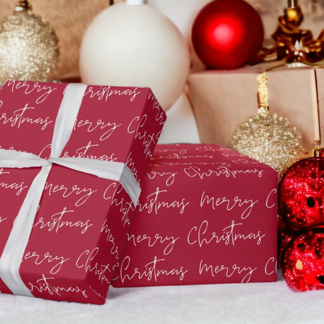 Coole Frohe Weihnachtsschrift Schriftart weiß rot  Geschenkpapier (Cool Merry Christmas script font white red pattern Wrapping Paper)
