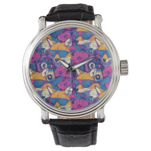 Coole Füchse mit Sonnenbrille, Kameras und Blume Armbanduhr