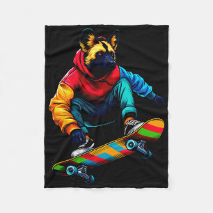 Coole funkige afrikanische Wildhund-Skateboard-Ill Fleecedecke