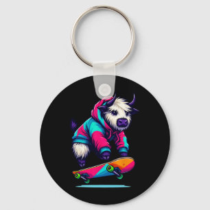 Coole funkige Yak-Skateboarding-Illustrationskunst Schlüsselanhänger