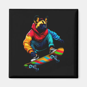 Coole funky afrikanische Wildhund-Skateboarding-Il Magnet