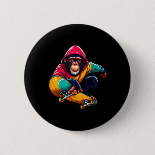 Coole funky Bonobo-Affen-Skateboard-Illustration Button