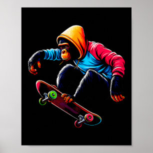 Coole funky Bonobo-Affen-Skateboarding-Illustratio Poster