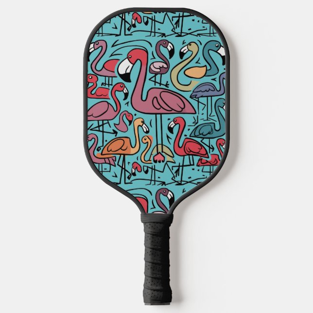 Coole Funky farbenfrohe rosa Flamingos Abstrakt Pickleball Schläger (Vorderseite)