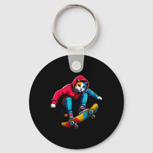 Coole funky Katze Skateboard fahrende Katzenliebha Schlüsselanhänger
