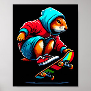 Coole funky Präriehund-Skateboarding-Illustration Poster
