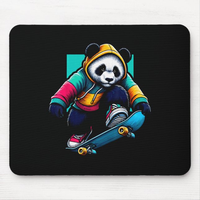 Coole funky Riesen-Panda-Skateboard-Illustration  Mousepad (Vorne)