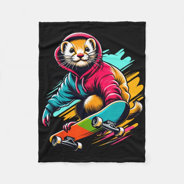 Coole funky Wiesel Skateboarding-Illustrationskuns Fleecedecke (Vorderseite)