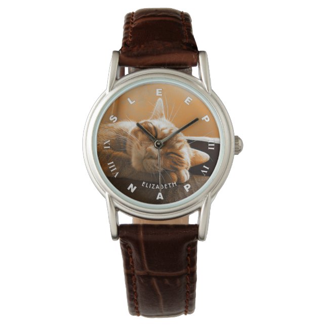 Coole Funny Cat Sleeping and Napping Clock Armbanduhr (Vorderseite)