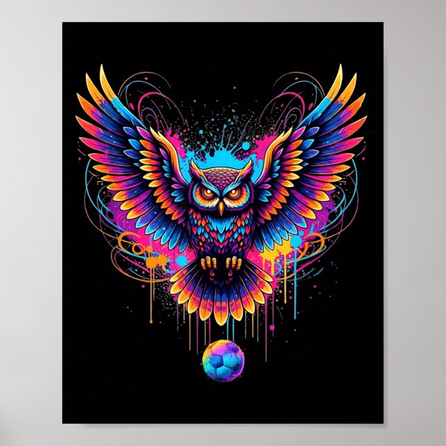 Coole Fußball-Eulen-Art-Farbspritzer-Design  Poster (Vorne)