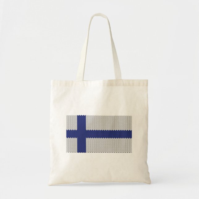 Coole gestrickte finnische Flaggen-Taschen-Tasche Tragetasche (Vorne)