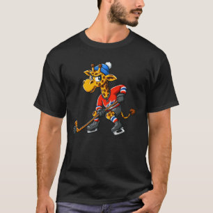 Coole Giraffe Ice Hockey Comic Cartoon Design T-Shirt