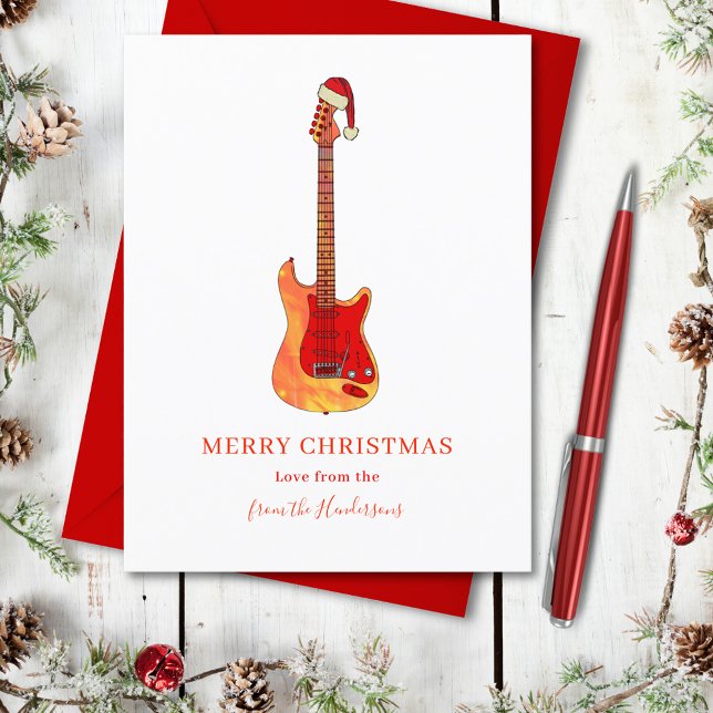Coole Gitarre Stilvoll Frohe Weihnachten (Merry Christmas Simple stylish music themed guitar holidays greetings card)