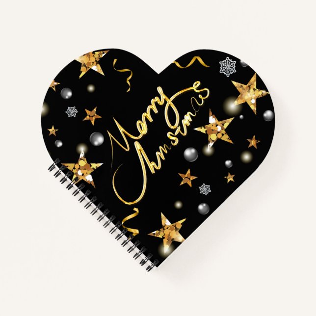 Coole Gold Black Stars Metallic Low-Key Luxury Xma Notizbuch (Vorderseite)
