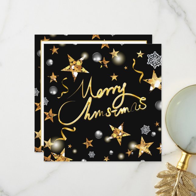Coole Gold Black Stars Metallische Mode Merry Xmas Dankeskarte (Vorderseite/Rückseite Beispiel)