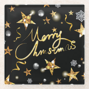 Coole Goldene Schwarze Sterne Luxus Metallic Mode Glasuntersetzer