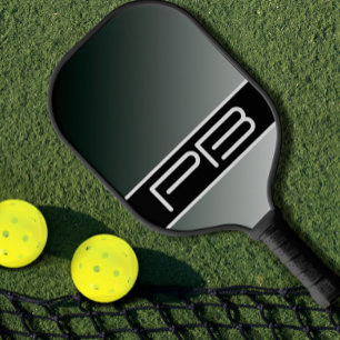 Coole Gradient Moderne Doppelinitials Schwarz Grau Pickleball Schläger