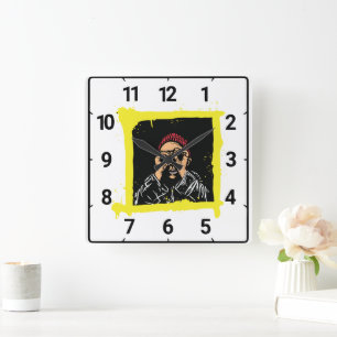 Coole Graffiti-Illustrationskunst, Lustiges Männer Quadratische Wanduhr