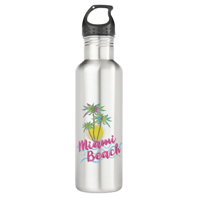 Coole Grafik Pink-Miami-Beach-Florida Edelstahlflasche (Vorderseite)
