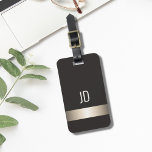 Coole graue Imitat Metal Strip Monogramm Gepäckanhänger<br><div class="desc">Elegante,  anpassbare graue Gepäckanhänger mit IMITATEN Metallstreifen und Ihrem feinen Monogramm.</div>