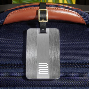 Coole graue Imitat Metallstreifen fett Monogramm Gepäckanhänger