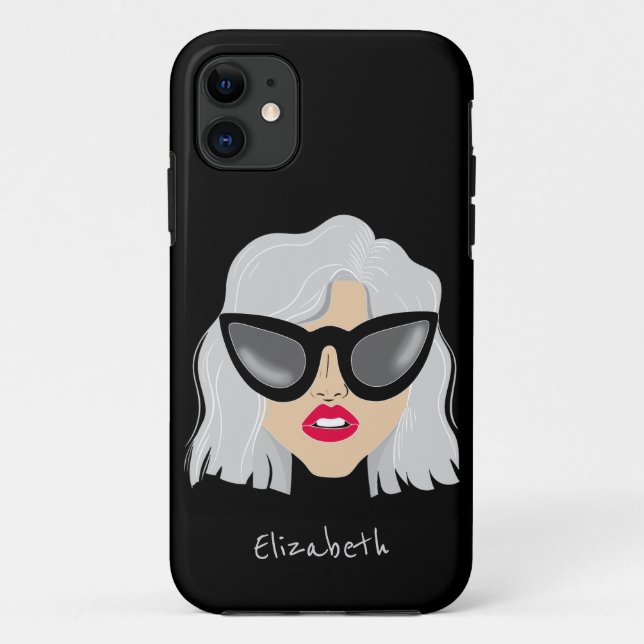 Coole Grauhaarfrau mit Brille-Individuelle Name Case-Mate iPhone Hülle (Rückseite)